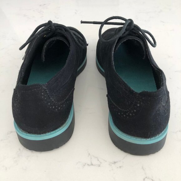 Nautica Casual Lace Up Faux Suede Oxford Style Shoes Black w Blue Trim Sz 10 - Picture 2 of 9